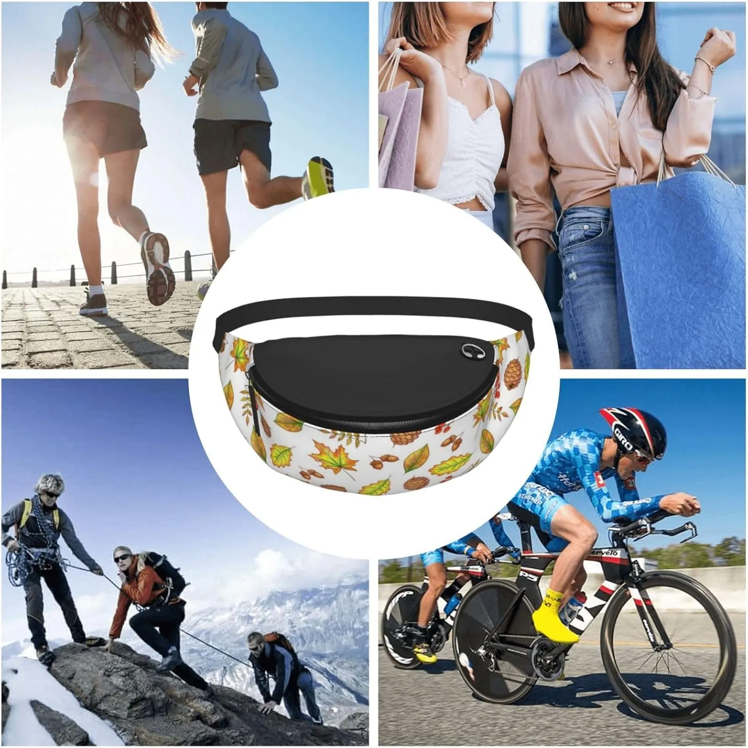 Leisure Sports Crossbody Bag Running Casual Hands-Free Wallets Waist Pack for Man Woman Father's Day for Dad Pine Nut Leaves