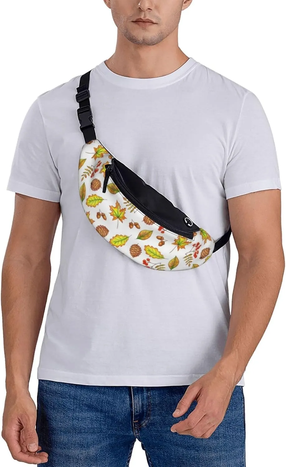 Leisure Sports Crossbody Bag Running Casual Hands-Free Wallets Waist Pack for Man Woman Father's Day for Dad Pine Nut Leaves