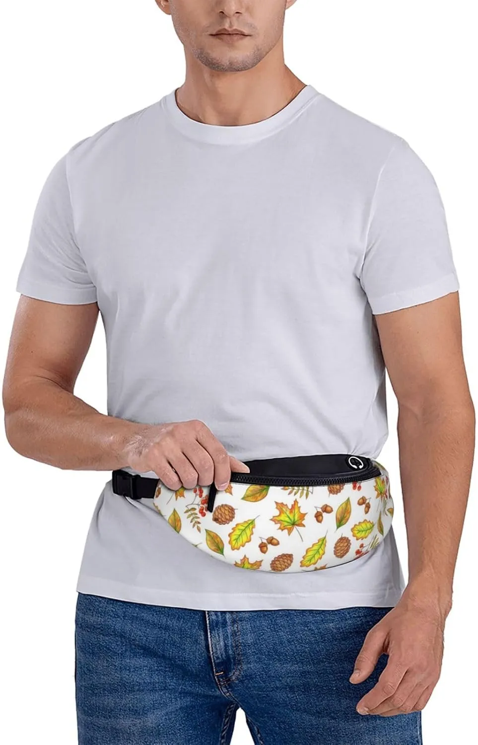 Leisure Sports Crossbody Bag Running Casual Hands-Free Wallets Waist Pack for Man Woman Father's Day for Dad Pine Nut Leaves