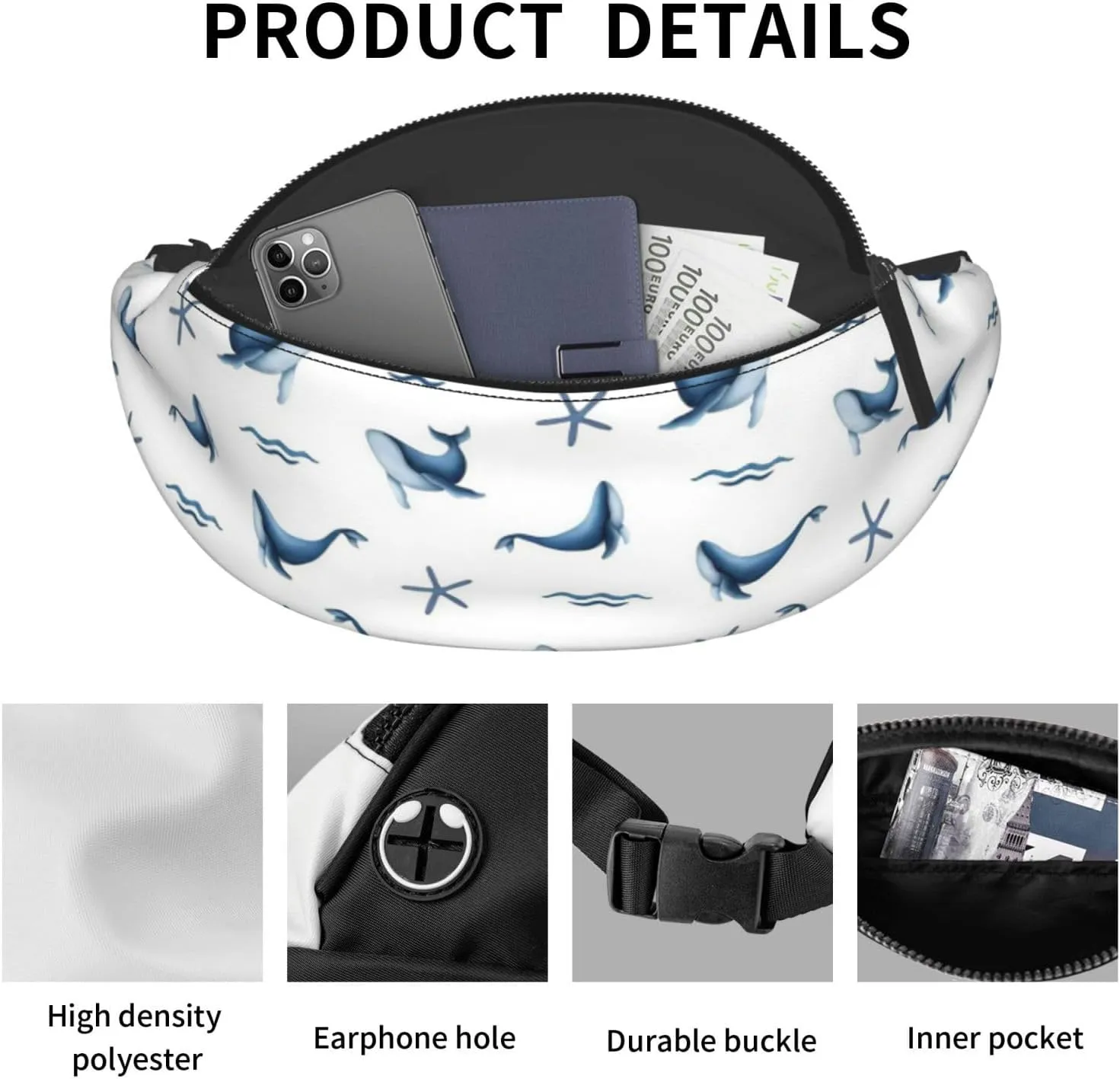 Leisure Sports Crossbody Bag Running Casual Hands-Free Wallets Waist Pack for Man Woman Father's Day for Dad Whale Starfish