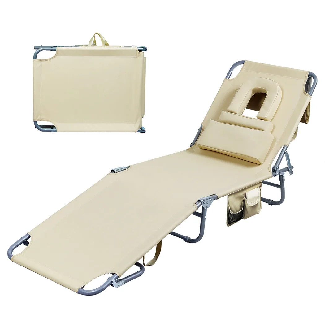 Levede Foldable Beach Lounge Chairs with Face Hole Khaki-SA_Metro