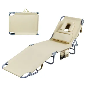 Levede Foldable Beach Lounge Chairs with Face Hole Khaki-SA_Metro