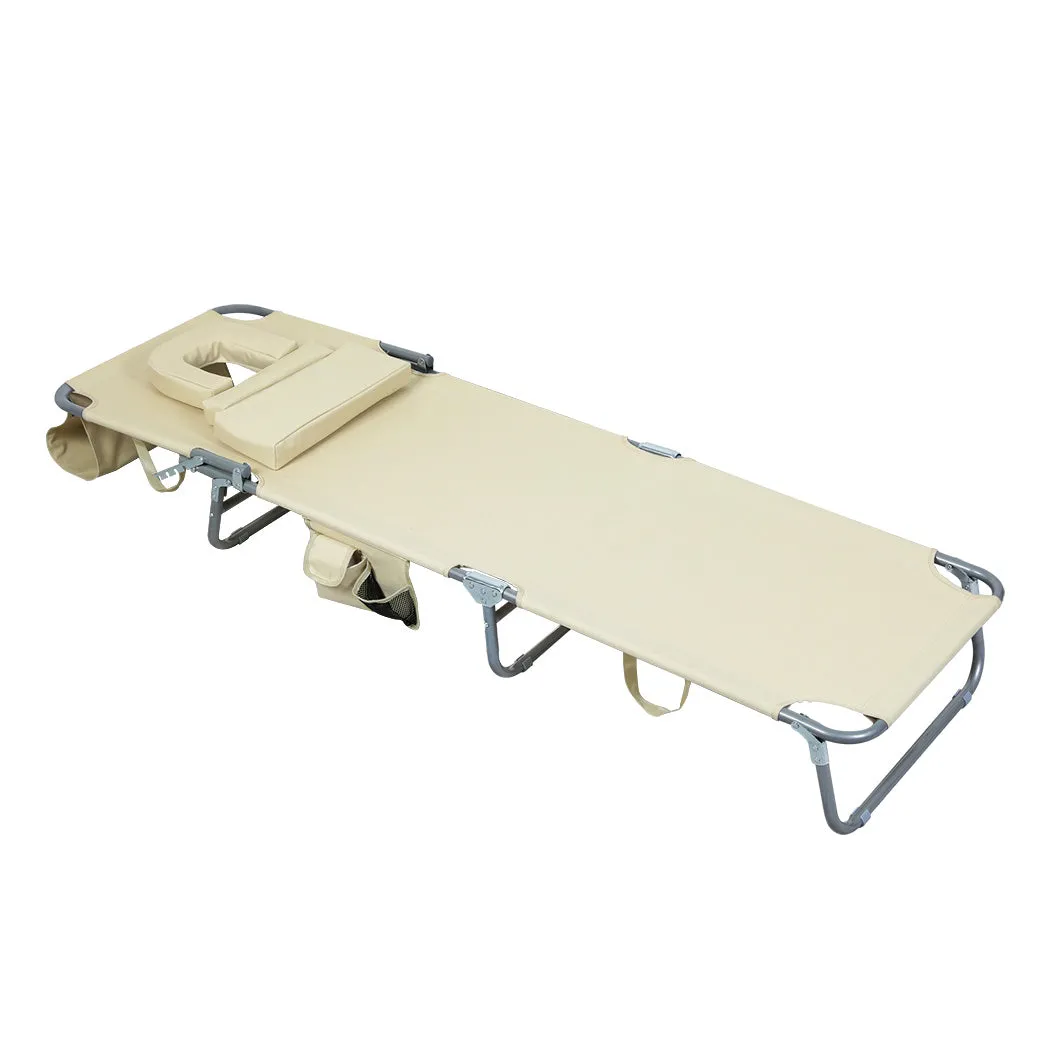 Levede Foldable Beach Lounge Chairs with Face Hole Khaki-SA_Metro
