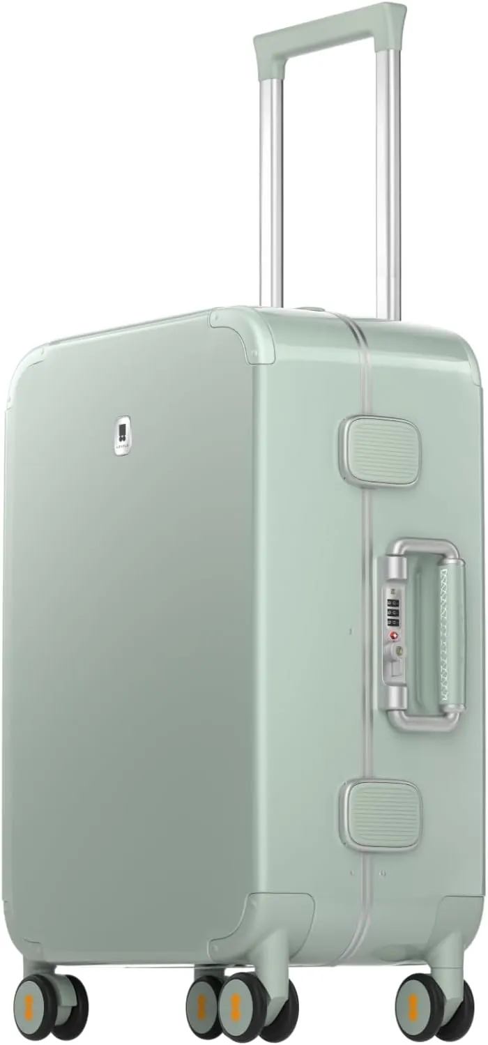 LEVEL8 Zipperless Carry On Luggage Airline Approved with Aluminum Frame, Cute Hardside Suitcase with Spinner Wheels, Metal Rolling Travel Case with Tsa Locks, 20 Inch, Light Green