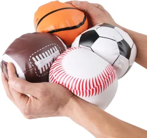 Liberty Imports 4 Pack Soft Plush Stuffed 5" Sports Balls Assortment Toy Playset for Kids, Toddlers - Football, Baseball, Basketball, Soccer