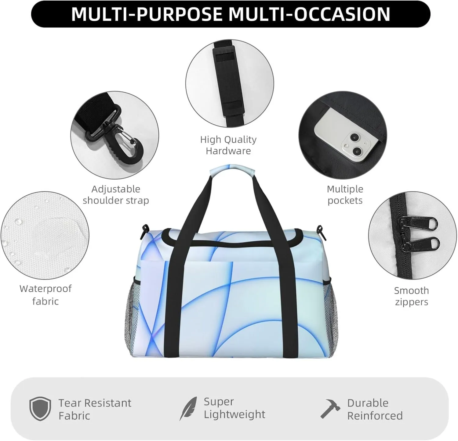 Light Blue Imac Travel Duffel Bag Large Foldable Waterproof Overnight Bag For Beach Swim Bags Pool Sports Gym