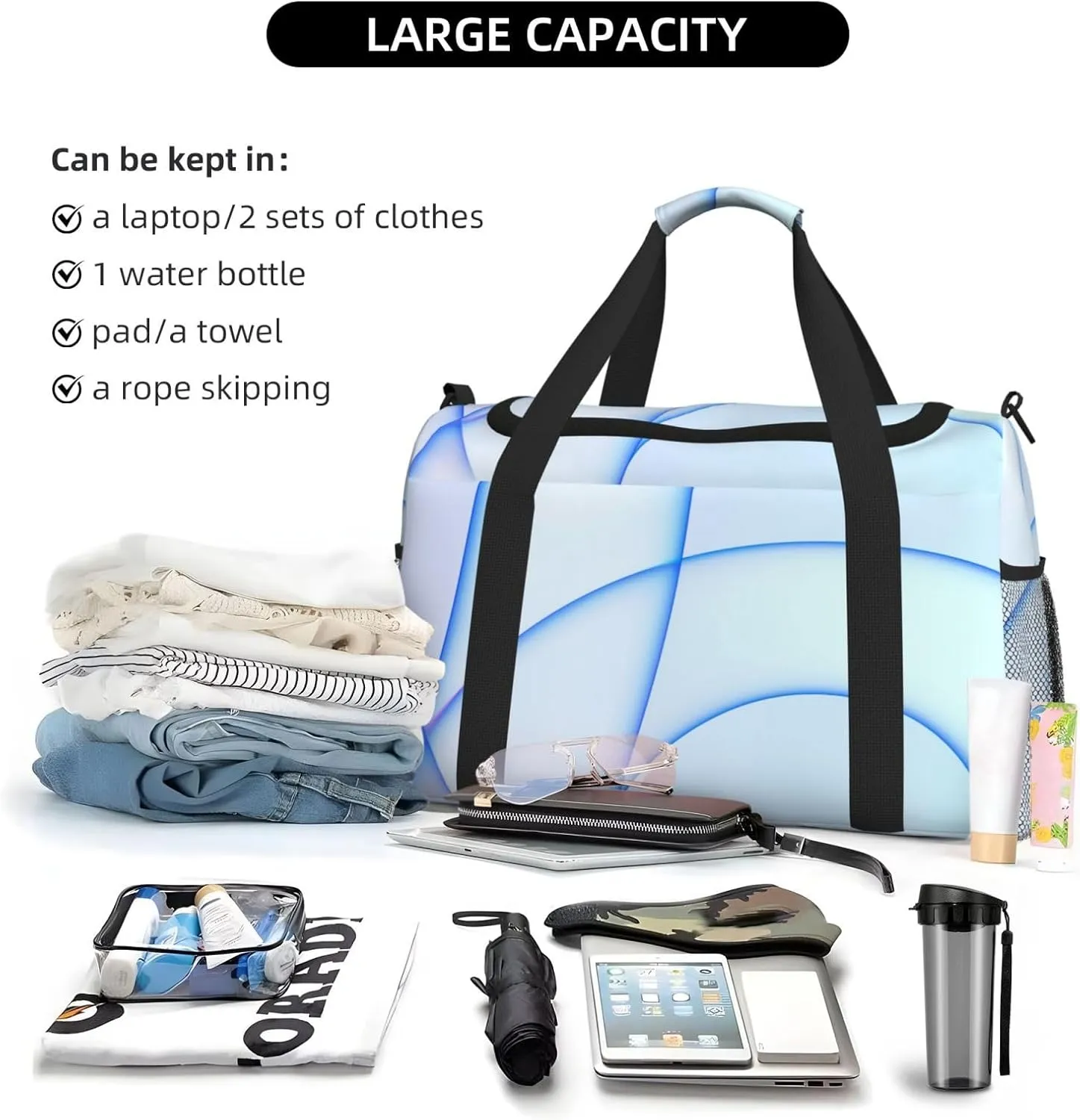 Light Blue Imac Travel Duffel Bag Large Foldable Waterproof Overnight Bag For Beach Swim Bags Pool Sports Gym