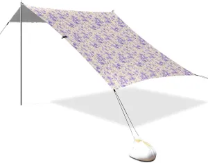 Light Purple Flowers Stable Beach Tent UPF50  Protection Water-Resistant Portable Sun Shelter with Sand Shovel, Sandbags for Camping, Picnics, Backyard