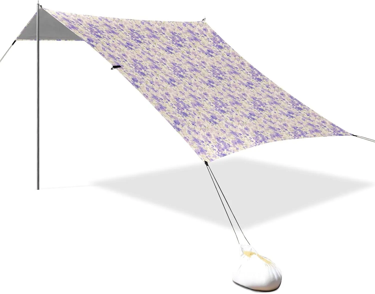 Light Purple Flowers Stable Beach Tent UPF50  Protection Water-Resistant Portable Sun Shelter with Sand Shovel, Sandbags for Camping, Picnics, Backyard