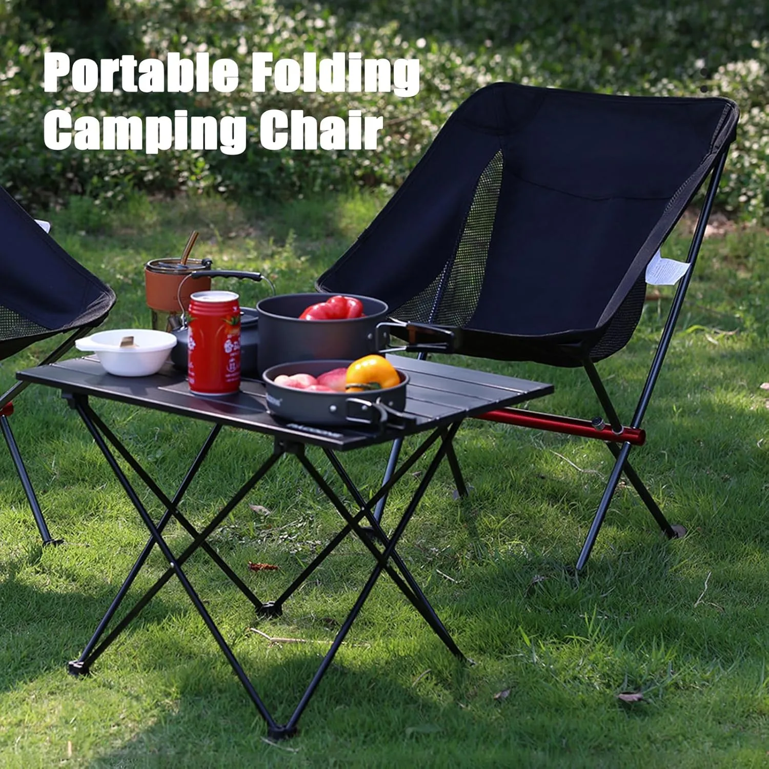 Lightweight Folding Camping Chair, Outdoor Portable Backpacking Chair for Adults, Aluminum Compact Foldable Beach Chairs for Hiking, Fishing, Picnic, Supports 330Lbs,Black (Black One Size)