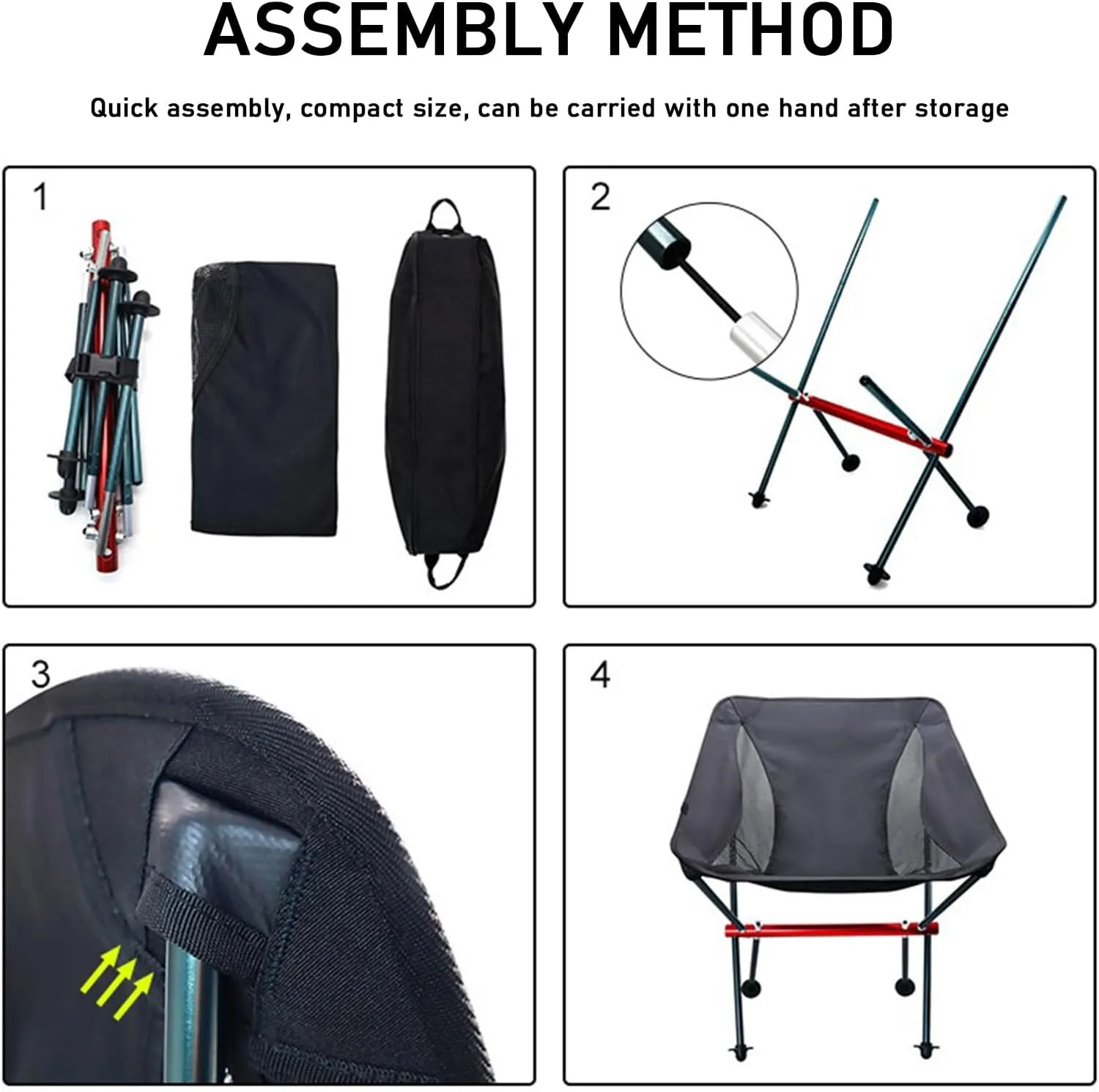 Lightweight Folding Camping Chair, Outdoor Portable Backpacking Chair for Adults, Aluminum Compact Foldable Beach Chairs for Hiking, Fishing, Picnic, Supports 330Lbs,Black (Black One Size)