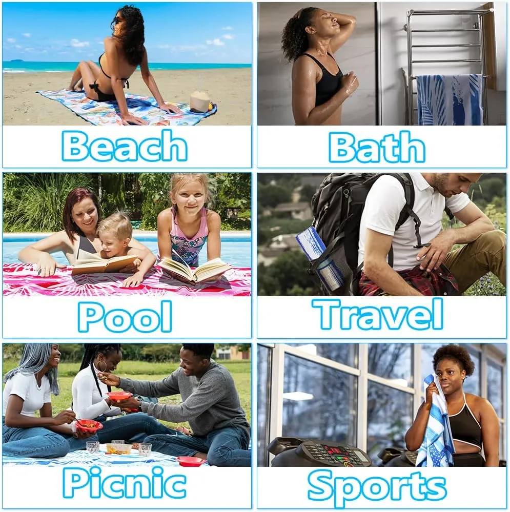 Lightweight Thin Microfiber Beach Towel Sand Free Quick Dry Absorbent Compact Soft Pool Swim Travel Towels Extra Large Oversized Beach Accessories Gifts for Adult