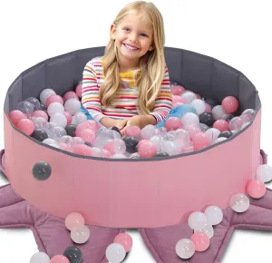 LimitlessFunN Foldable Double Layer Oxford Cloth Kids Ball Pit, Play Ball Pool with Storage Bag (Balls Not Included) Playpen for Baby Toddlers (32 Inch, Small, Pink)