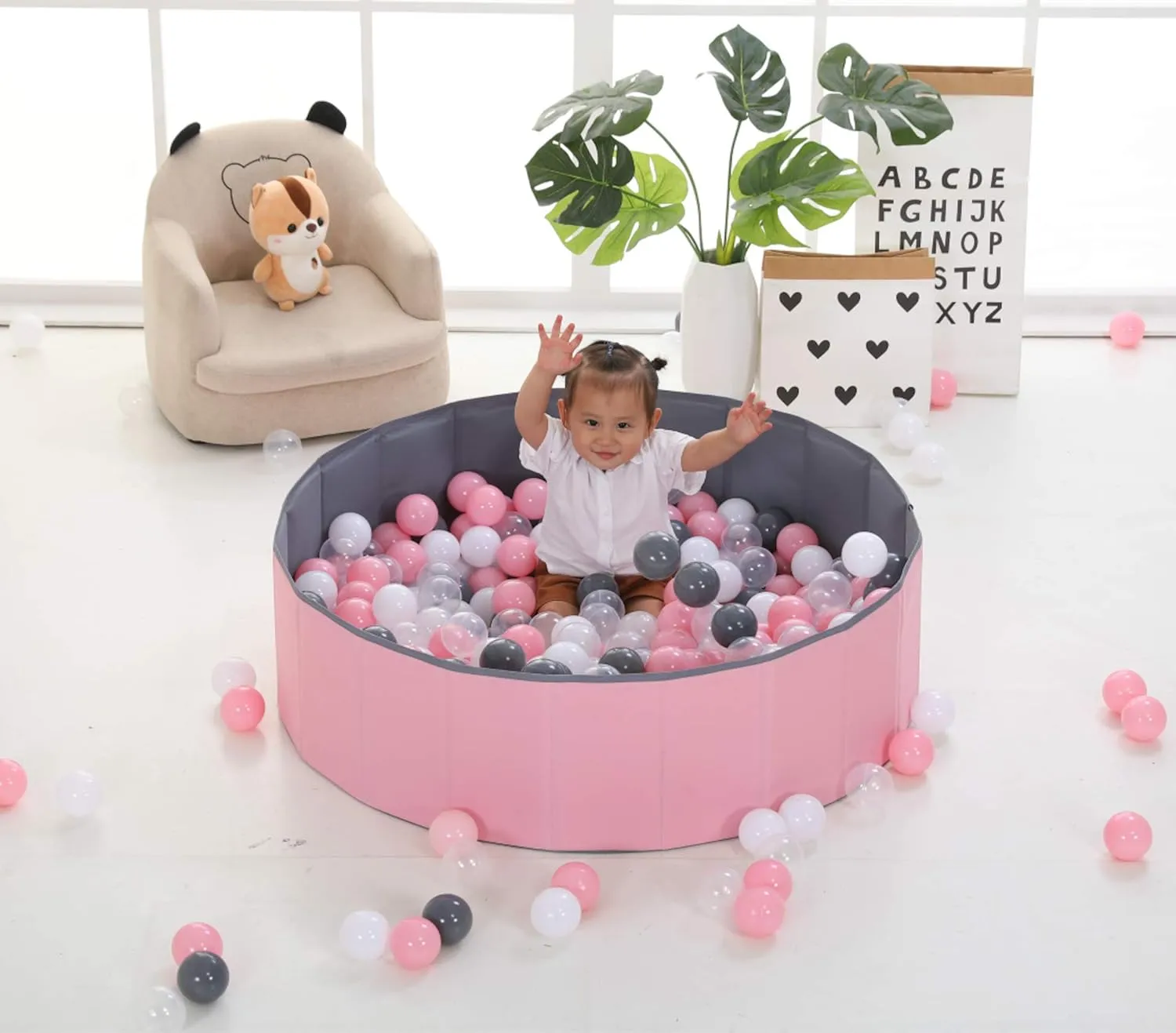 LimitlessFunN Foldable Double Layer Oxford Cloth Kids Ball Pit, Play Ball Pool with Storage Bag (Balls Not Included) Playpen for Baby Toddlers (32 Inch, Small, Pink)
