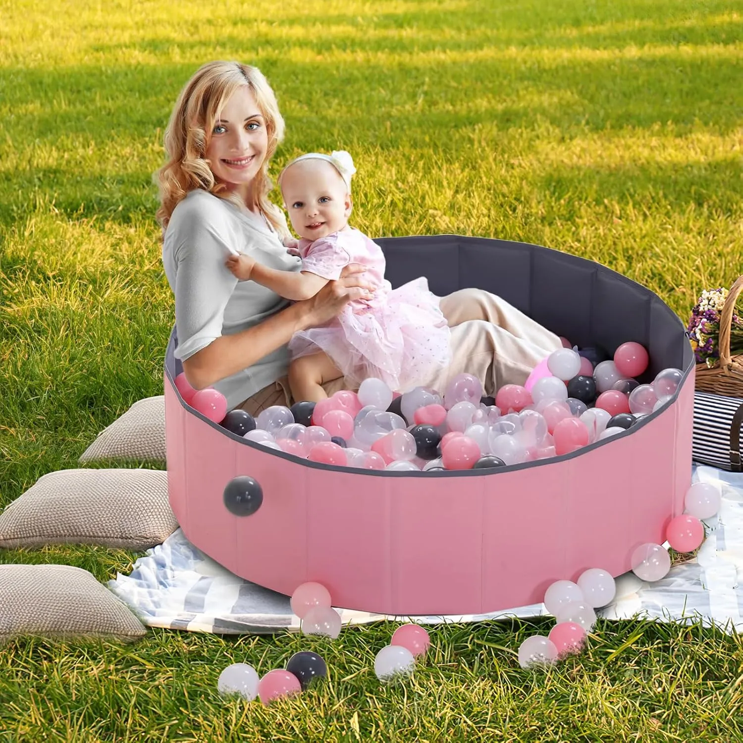 LimitlessFunN Foldable Double Layer Oxford Cloth Kids Ball Pit, Play Ball Pool with Storage Bag (Balls Not Included) Playpen for Baby Toddlers (32 Inch, Small, Pink)