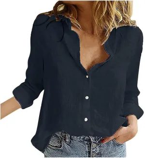 Linen Shirts for Women Shirt Long Cotton Casual Solid Women Sleeve Women's Blouse Striped Shirt Women Flannel Shirt