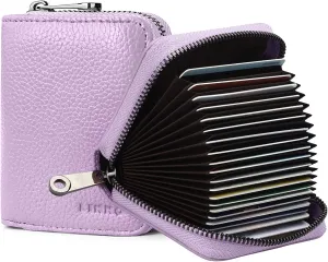 Linno RFID 20 Slots Credit Card Holder Genuine Leather Small Wallet for Women or Men with Zipper