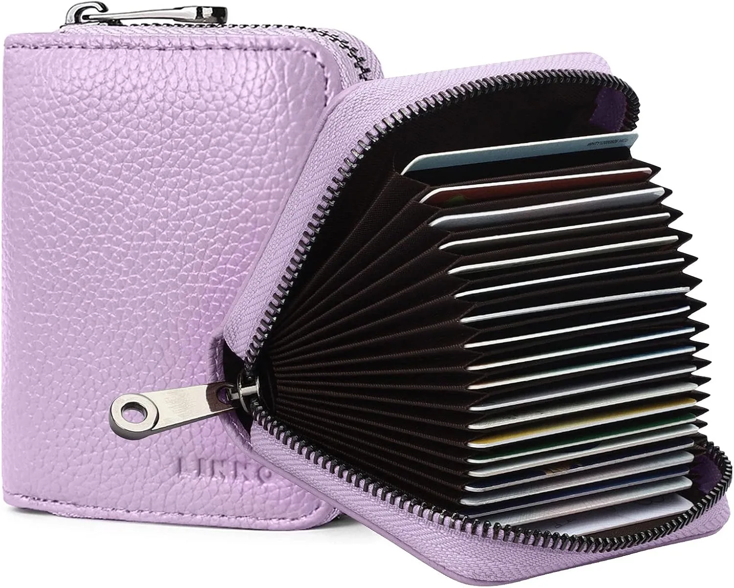 Linno RFID 20 Slots Credit Card Holder Genuine Leather Small Wallet for Women or Men with Zipper