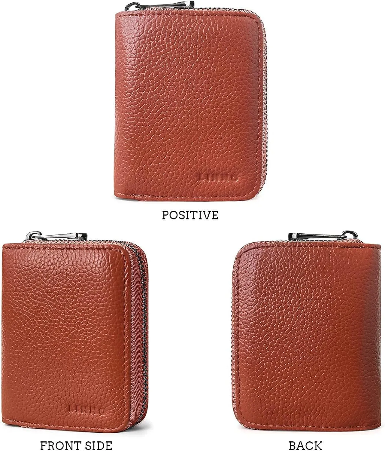 Linno RFID 20 Slots Credit Card Holder Genuine Leather Small Wallet for Women or Men with Zipper