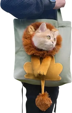 Lion-Shaped Pet Canvas Shoulder Bag Portable Cat Carrier Tote Bag Breathable Dog Carrying Case Outdoor Travel Handbag for Small Cat Dog Pet