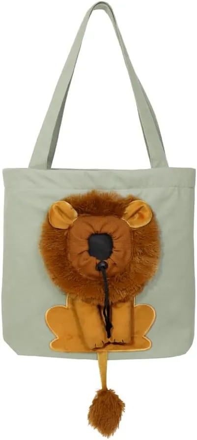 Lion-Shaped Pet Canvas Shoulder Bag Portable Cat Carrier Tote Bag Breathable Dog Carrying Case Outdoor Travel Handbag for Small Cat Dog Pet