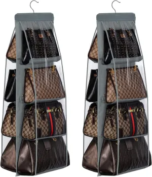 Lirex 2-Pack Handbag Hanging Purse Organizer for Closet, 8 Pocket Handbag Storage Organizer Hanger Oxford Cloth Closet Organizer for Family Closet Bedroom, Foldable and Universal Fit, Dark Grey