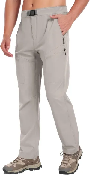 Little Donkey Andy Men's Lightweight Fishing Pants with Belt 5 Zip Pockets Waterproof Quick-Dry Travel Hiking Outdoor Pants