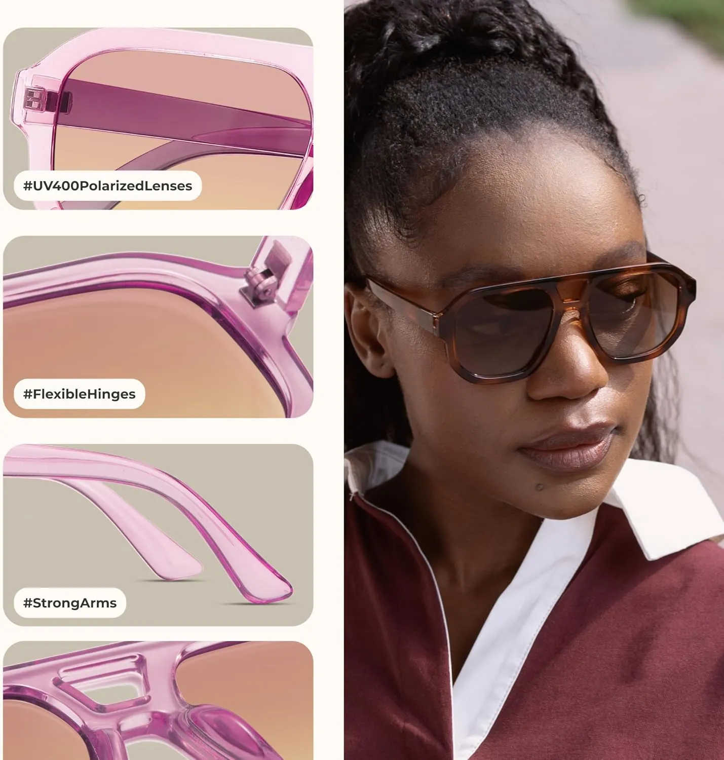 livho Trendy Polarized Square Aviator Sunglasses Women Men Square Eyewear Frame, Retro Sun Glasses for Women Men 2025 Shades