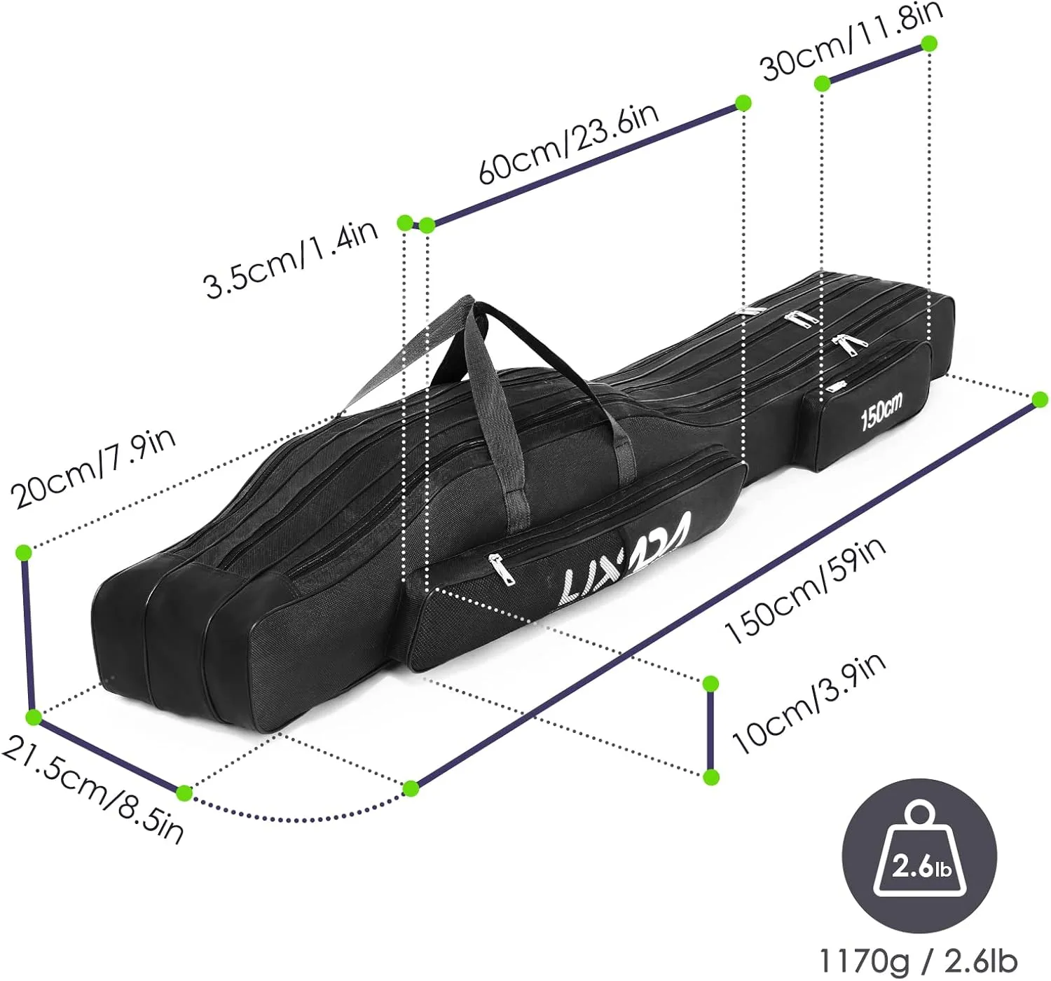 Lixada Fishing Rod Case, 3 Layers Oxford Fishing Rod Bag, Portable Foldable Fishing Pole Bag, Fishing Rod Carrier Fishing Tackle Storage Bag Travel Carry for Fishing Gear & Equipment