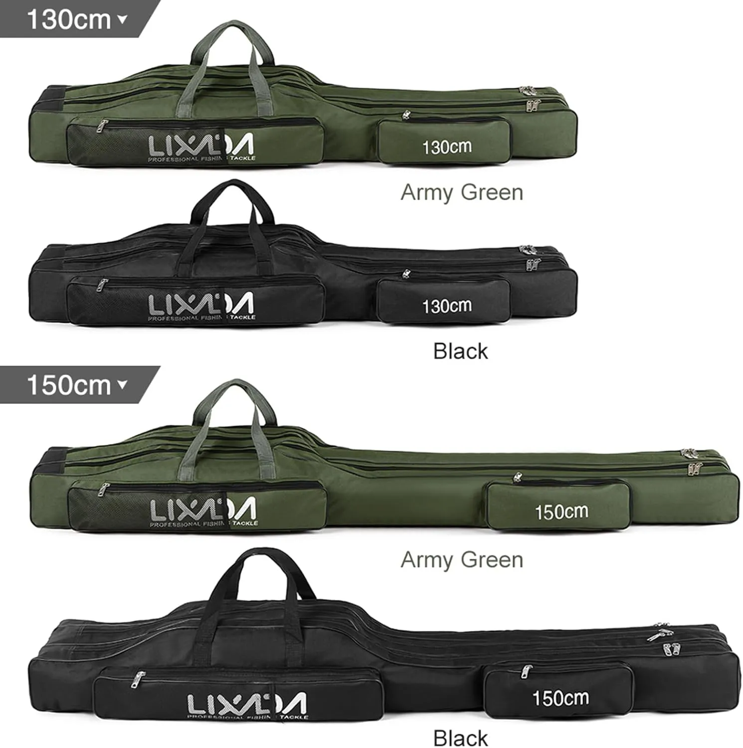 Lixada Fishing Rod Case, 3 Layers Oxford Fishing Rod Bag, Portable Foldable Fishing Pole Bag, Fishing Rod Carrier Fishing Tackle Storage Bag Travel Carry for Fishing Gear & Equipment