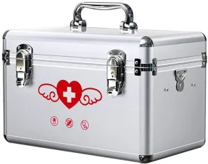 Lockable Medical Box First Aid Kit with Portable Handle, Dual-Layer Storage, Childproof Lock, Metal Case for Car, Home, Office(40.5cmx22cmx23cm)