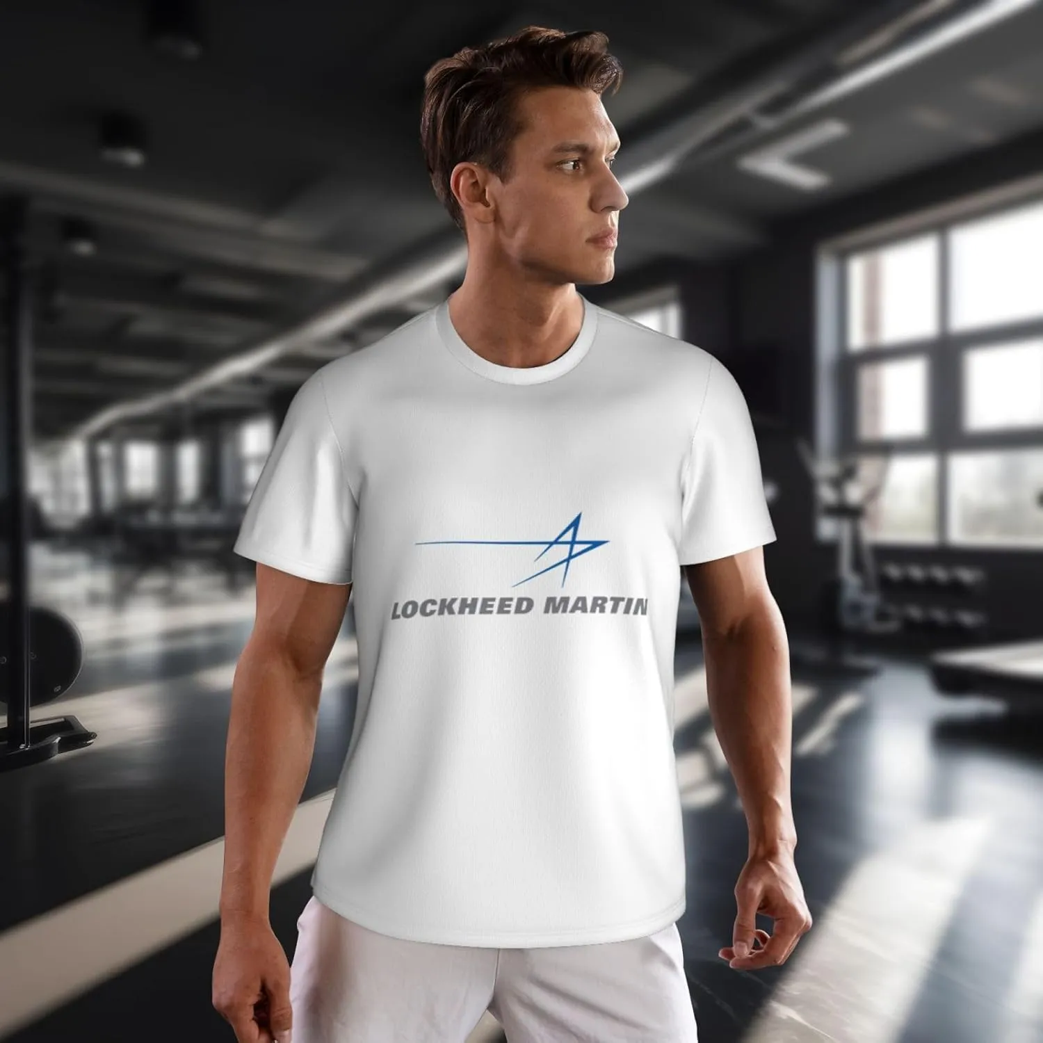 Lockheed Martin Mesh Workout Shirts for Men Dry Fit Quick Dry Athletic Short Sleeve T-Shirt Moisture
