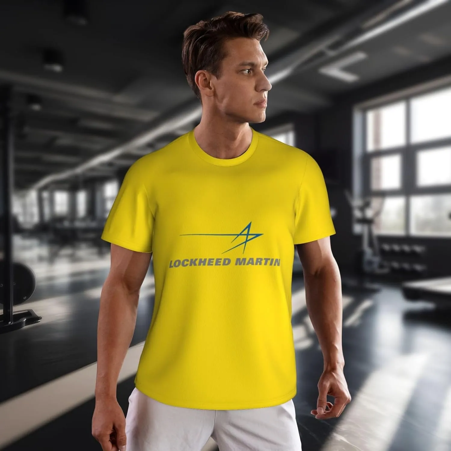 Lockheed Martin Mesh Workout Shirts for Men Dry Fit Quick Dry Athletic Short Sleeve T-Shirt Moisture