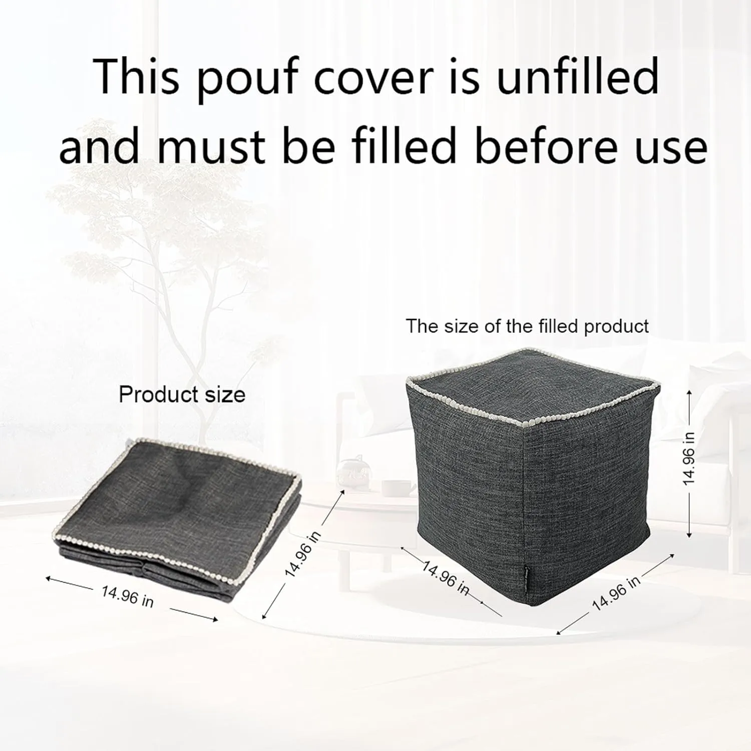 Louis Donné 45x45 Small Square Foot Rest Pouf Cover - Stool Cover for Ottoman, Washable Pet Friendly Storage Bag for Clothes Toys, Breathable Eco-Friendly Durable Wrinkle Resistant Boho Cotton