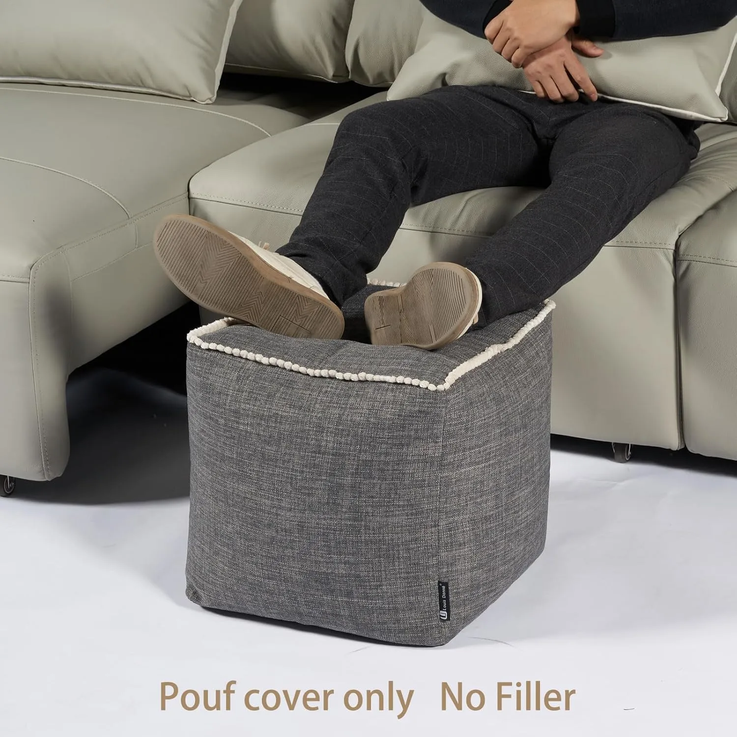 Louis Donné 45x45 Small Square Foot Rest Pouf Cover - Stool Cover for Ottoman, Washable Pet Friendly Storage Bag for Clothes Toys, Breathable Eco-Friendly Durable Wrinkle Resistant Boho Cotton