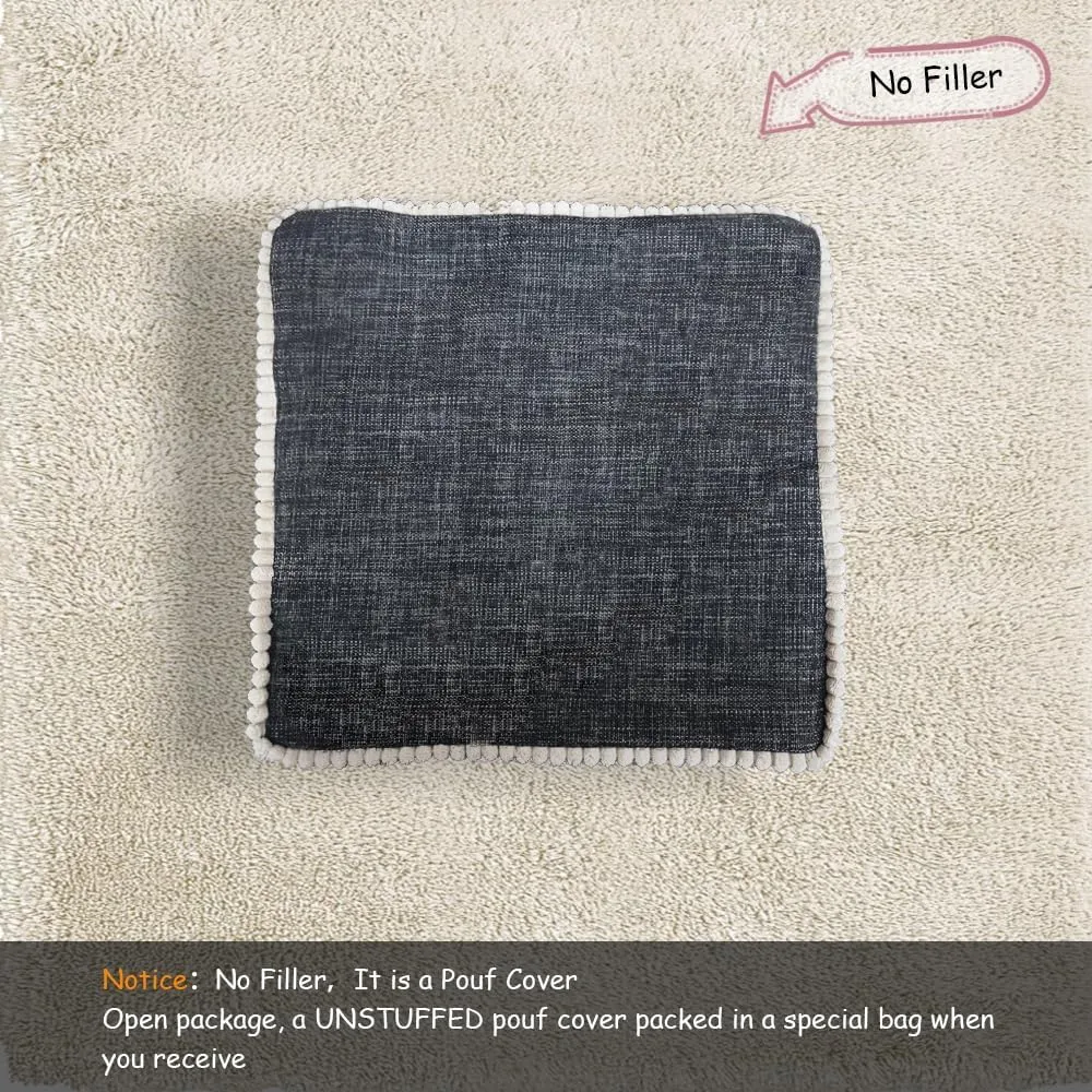 Louis Donné 45x45 Small Square Foot Rest Pouf Cover - Stool Cover for Ottoman, Washable Pet Friendly Storage Bag for Clothes Toys, Breathable Eco-Friendly Durable Wrinkle Resistant Boho Cotton