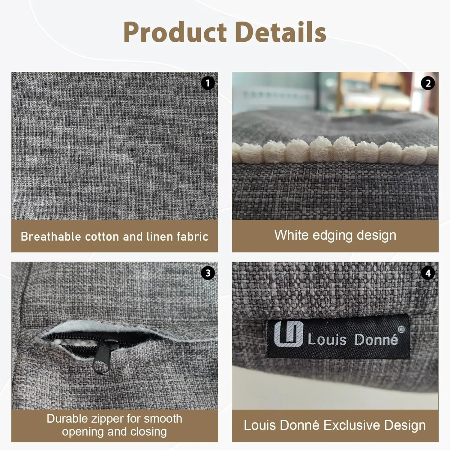 Louis Donné 45x45 Small Square Foot Rest Pouf Cover - Stool Cover for Ottoman, Washable Pet Friendly Storage Bag for Clothes Toys, Breathable Eco-Friendly Durable Wrinkle Resistant Boho Cotton