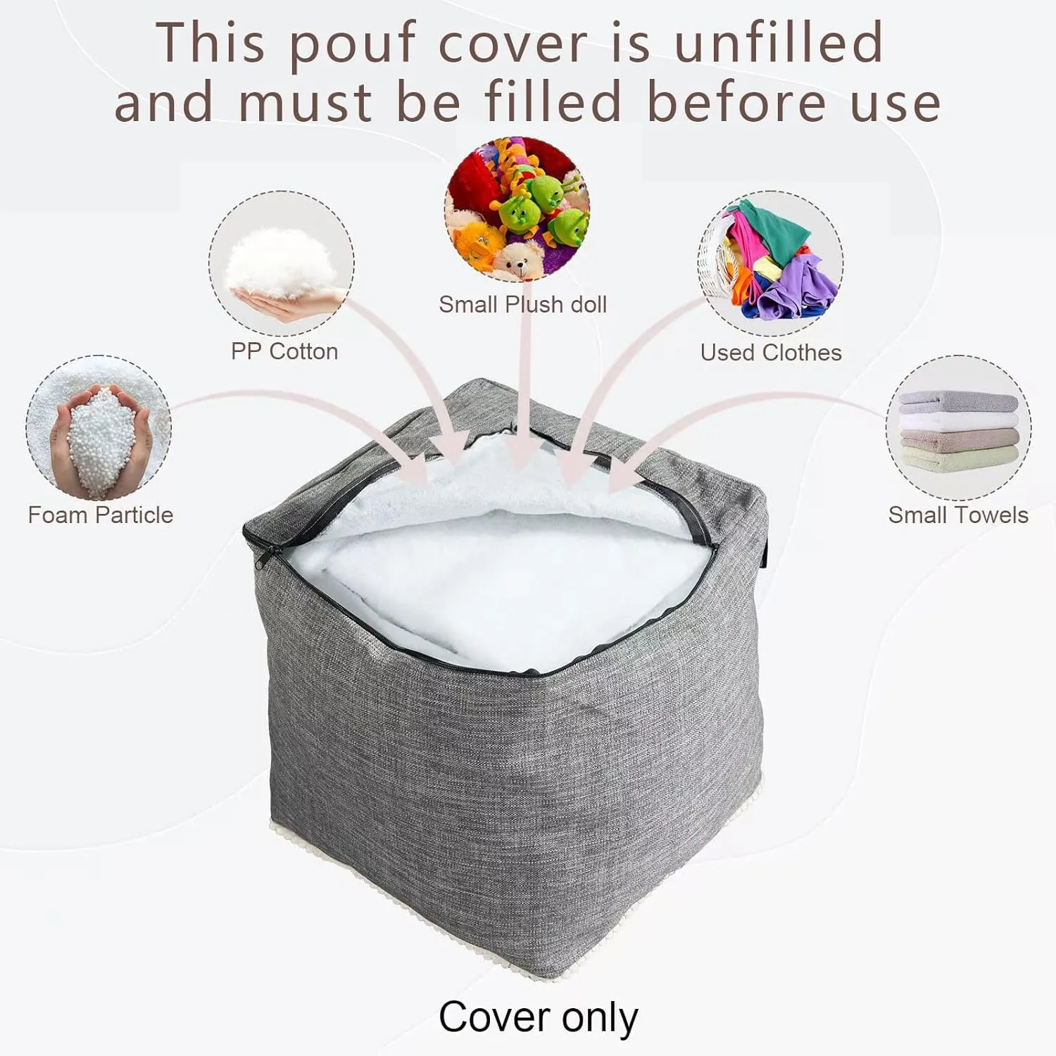 Louis Donné 45x45 Small Square Foot Rest Pouf Cover - Stool Cover for Ottoman, Washable Pet Friendly Storage Bag for Clothes Toys, Breathable Eco-Friendly Durable Wrinkle Resistant Boho Cotton