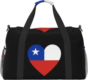 Love Chile Flag Travel Duffel Bag Large Foldable Waterproof Overnight Bag For Beach Swim Bags Pool Sports Gym