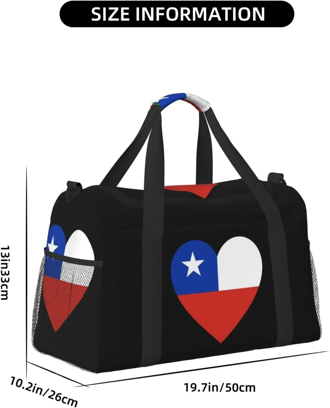 Love Chile Flag Travel Duffel Bag Large Foldable Waterproof Overnight Bag For Beach Swim Bags Pool Sports Gym