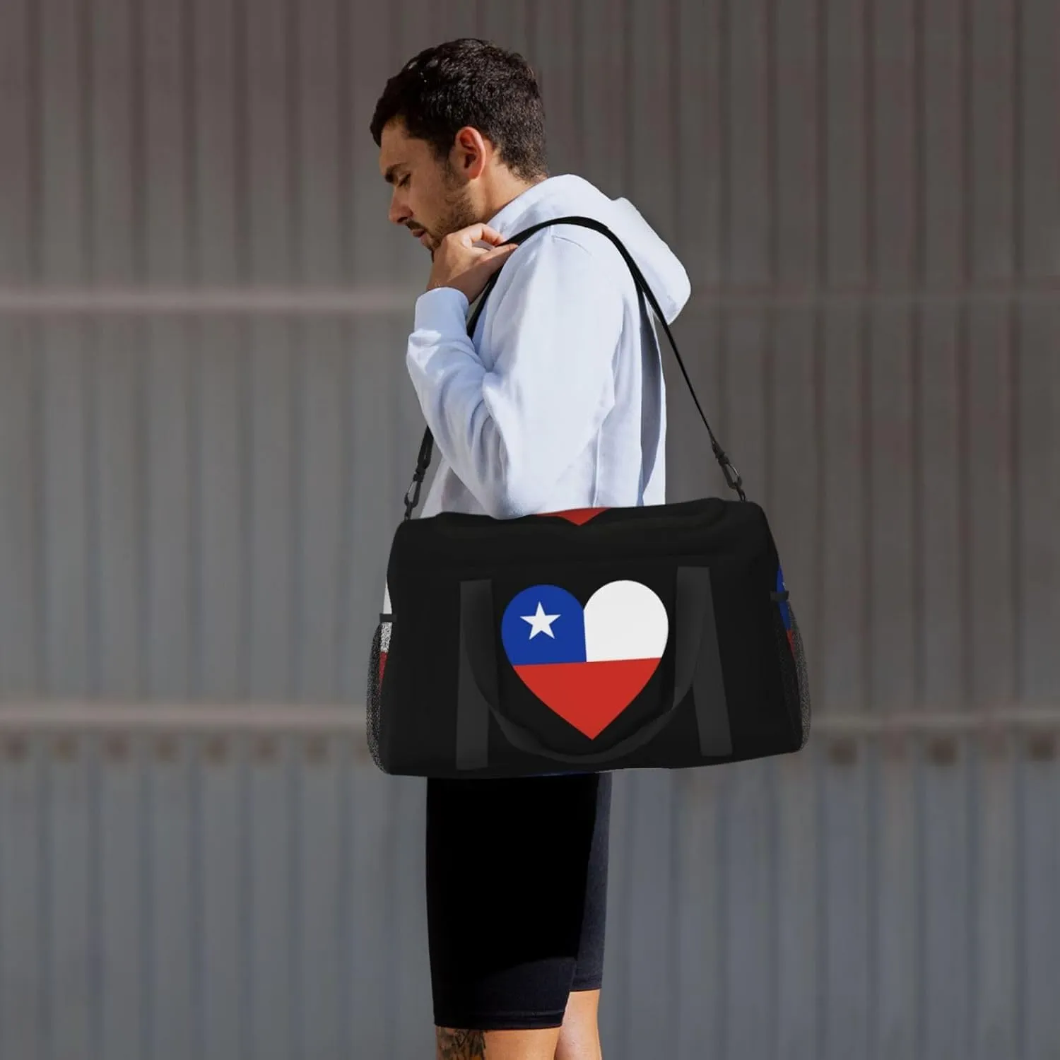 Love Chile Flag Travel Duffel Bag Large Foldable Waterproof Overnight Bag For Beach Swim Bags Pool Sports Gym