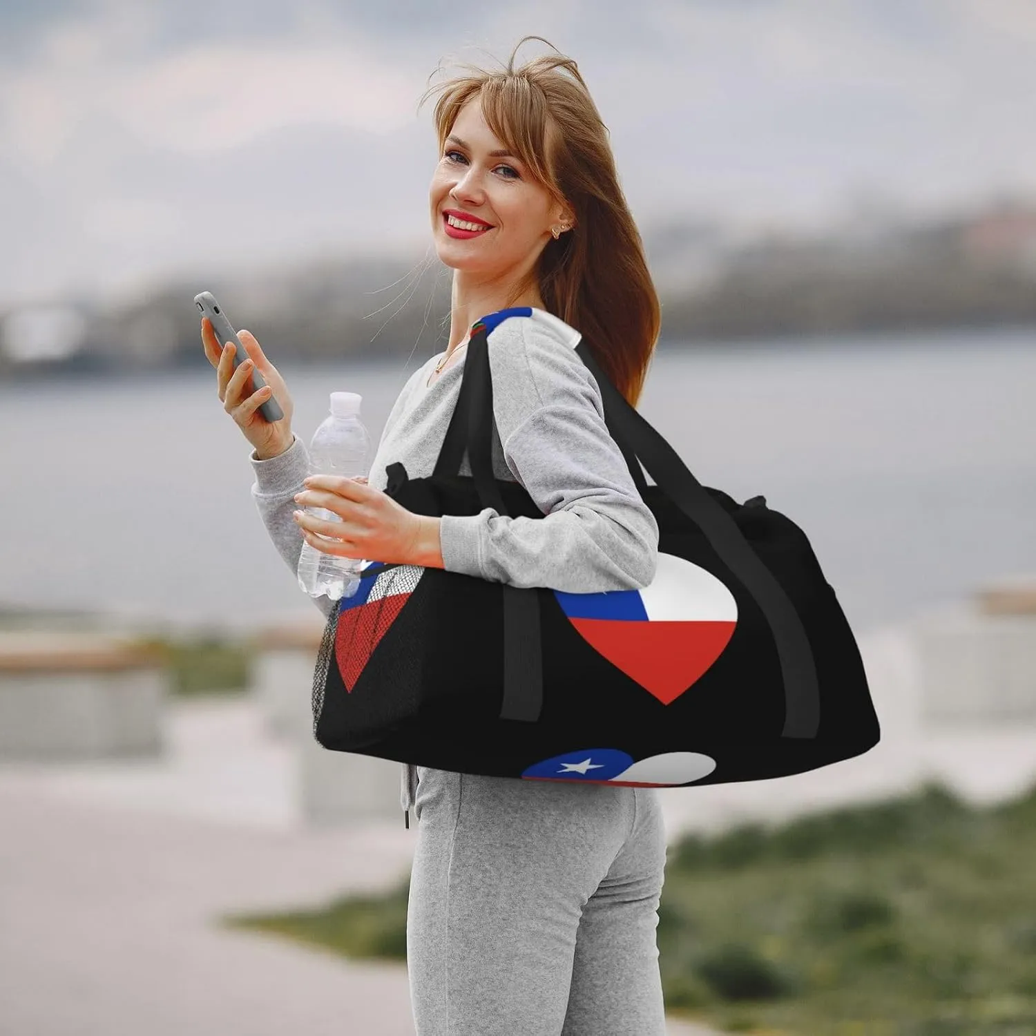 Love Chile Flag Travel Duffel Bag Large Foldable Waterproof Overnight Bag For Beach Swim Bags Pool Sports Gym