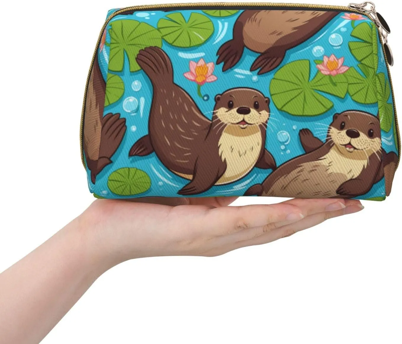 Love Otter Printed Small Makeup Bag,Travel Cosmetic Bag Purse with Zipper,Water-resistant Makeup Organizer Bag for Women
