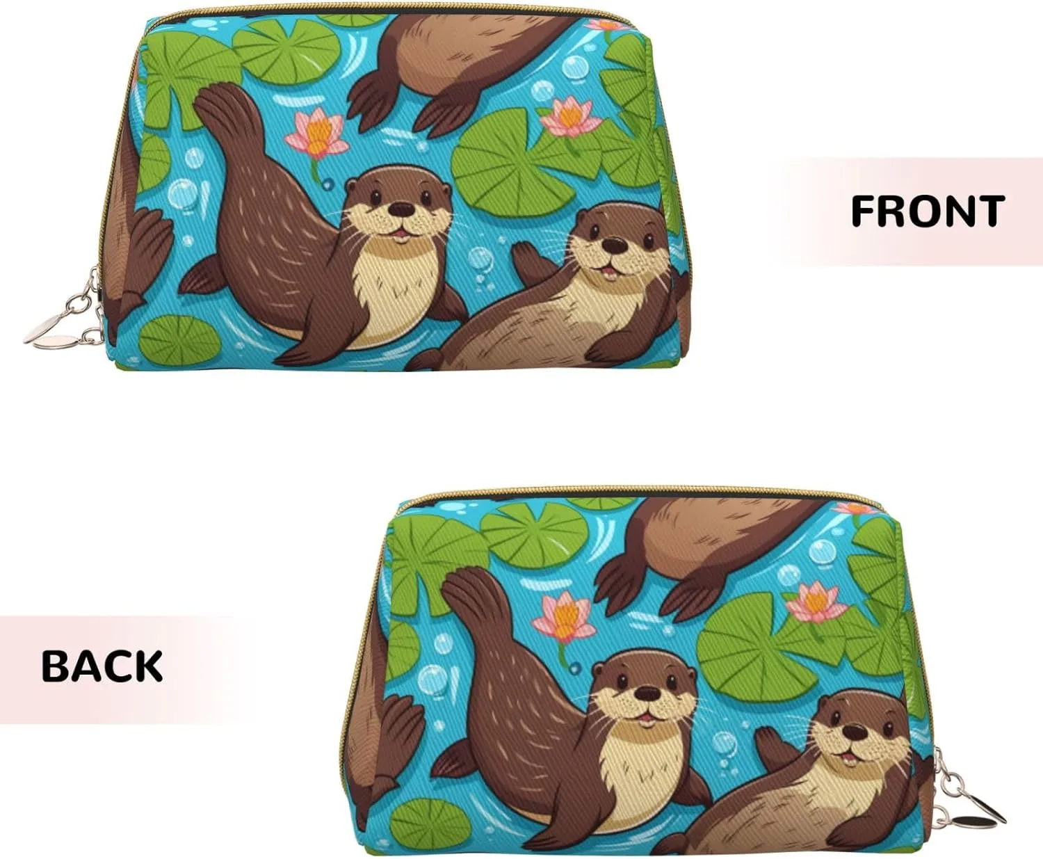 Love Otter Printed Small Makeup Bag,Travel Cosmetic Bag Purse with Zipper,Water-resistant Makeup Organizer Bag for Women