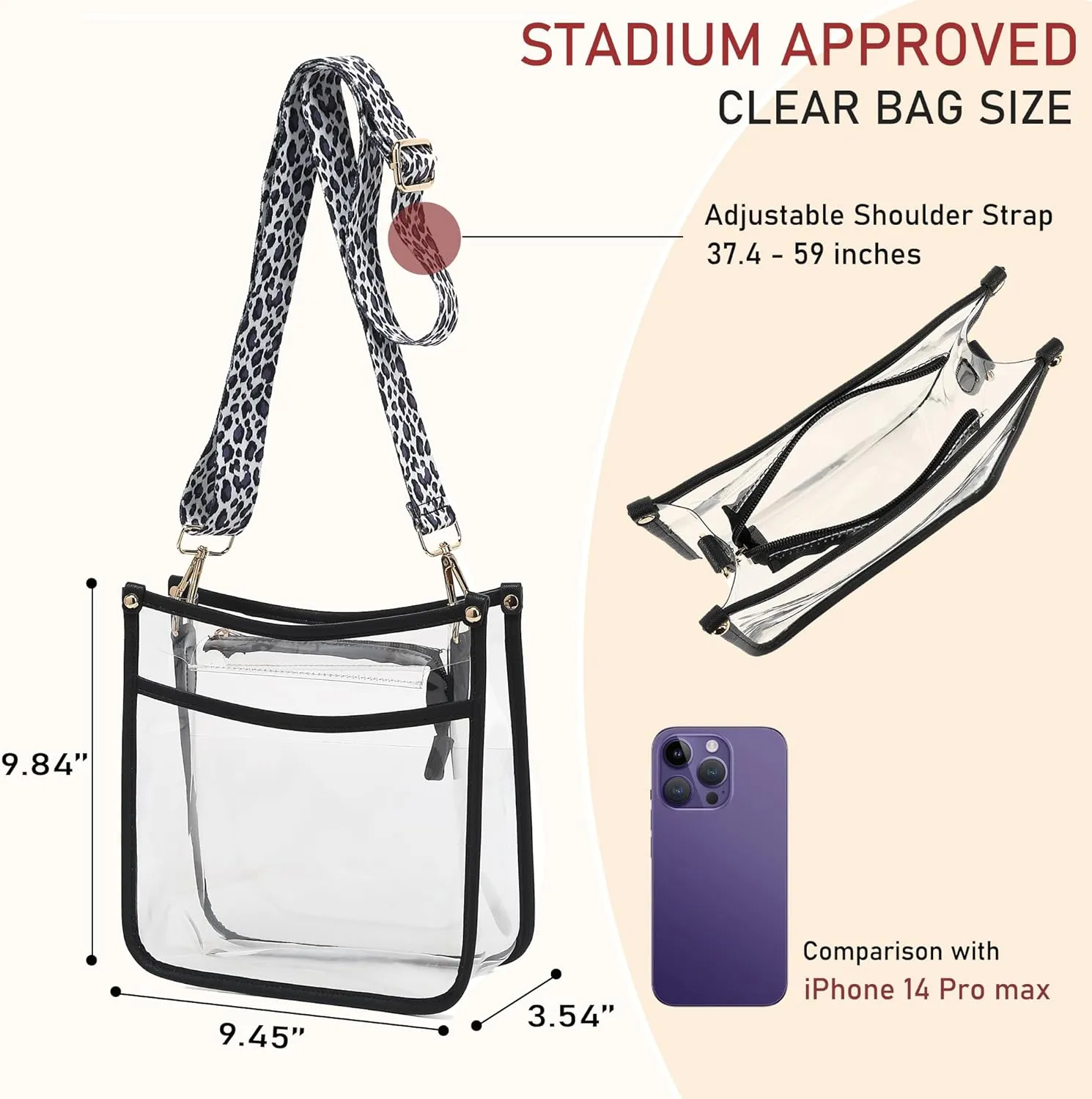 LOXOMU Clear Crossbody Bag Stadium Approved - Clear Purses for Women with Adjustable Strap Clear Shoulder Bag for Concerts