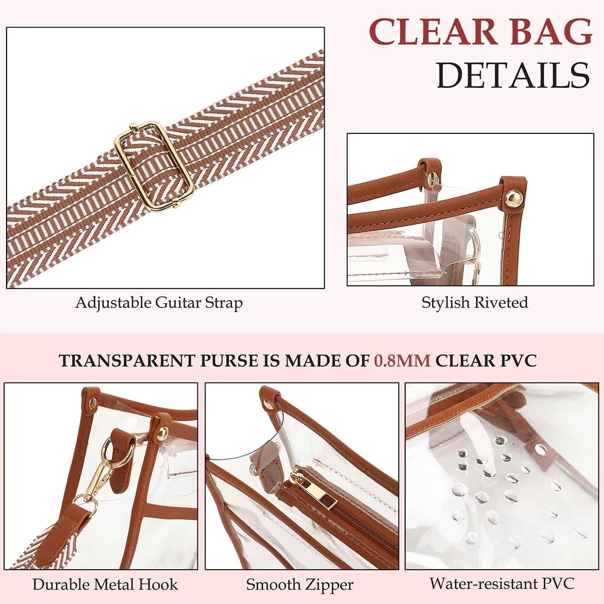 LOXOMU Clear Crossbody Bag Stadium Approved - Clear Purses for Women with Adjustable Strap Clear Shoulder Bag for Concerts