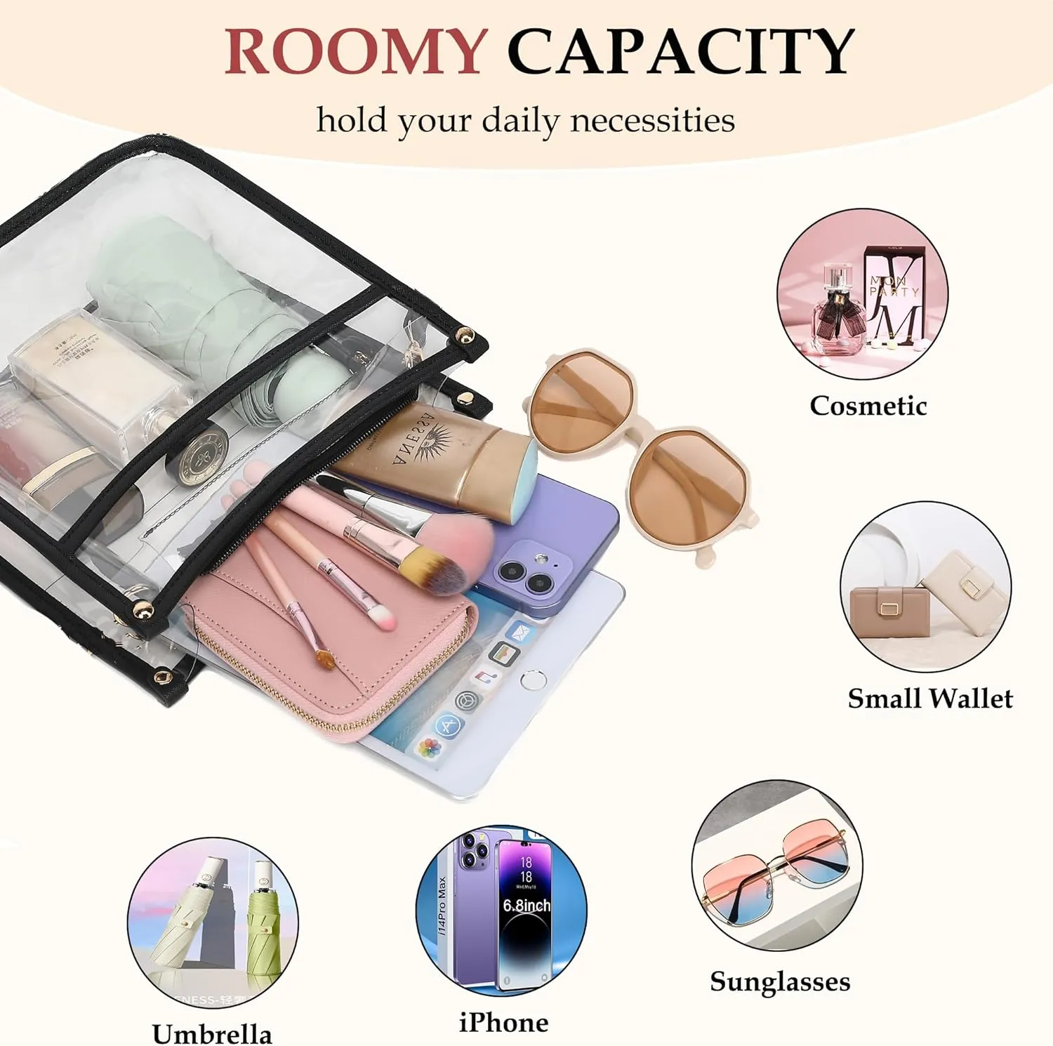 LOXOMU Clear Crossbody Bag Stadium Approved - Clear Purses for Women with Adjustable Strap Clear Shoulder Bag for Concerts