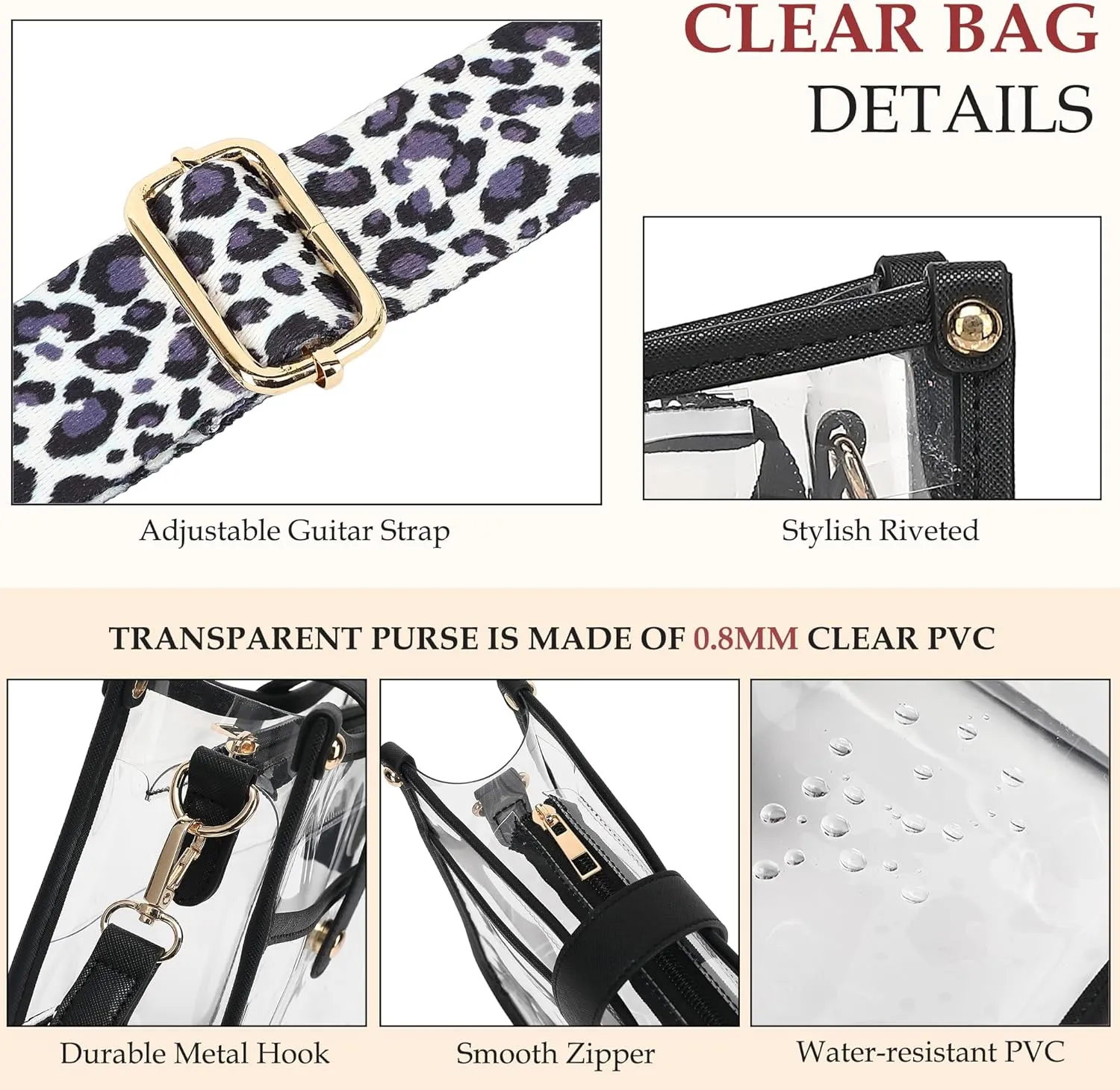 LOXOMU Clear Crossbody Bag Stadium Approved - Clear Purses for Women with Adjustable Strap Clear Shoulder Bag for Concerts