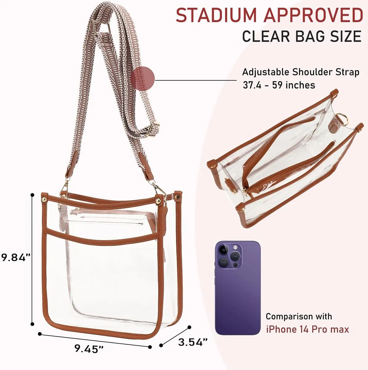 LOXOMU Clear Crossbody Bag Stadium Approved - Clear Purses for Women with Adjustable Strap Clear Shoulder Bag for Concerts