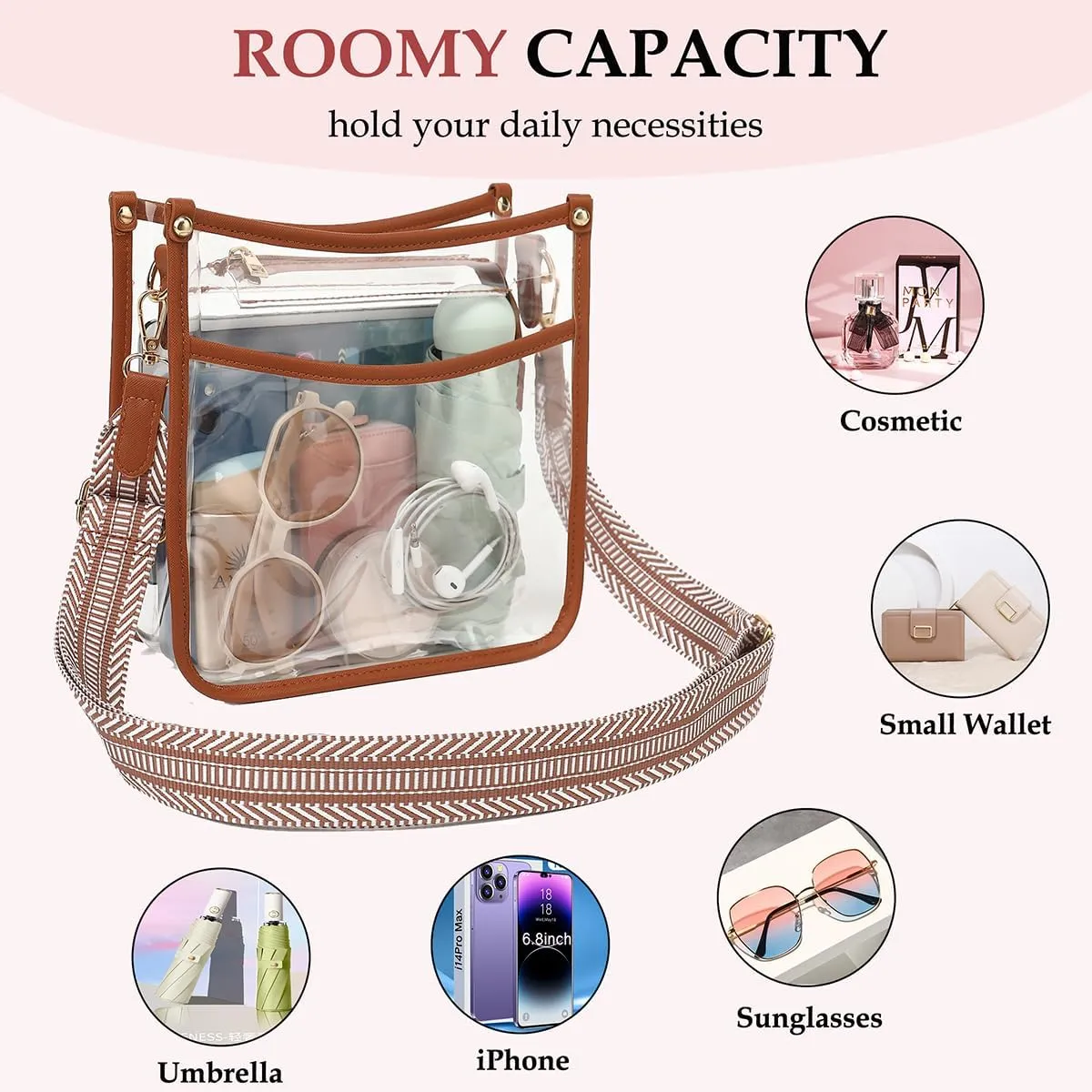 LOXOMU Clear Crossbody Bag Stadium Approved - Clear Purses for Women with Adjustable Strap Clear Shoulder Bag for Concerts